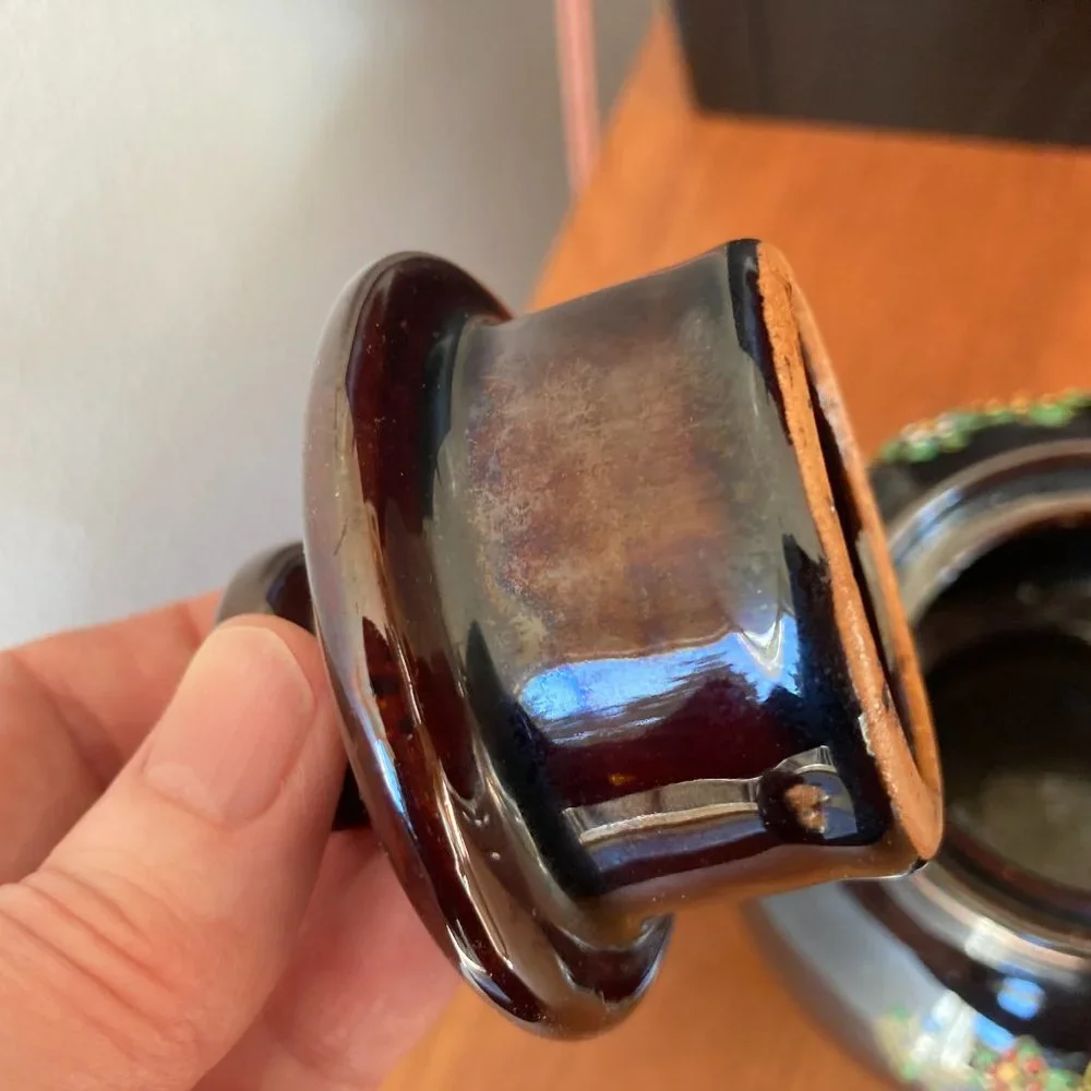 Vintage black hand painted teapot made in Japan. 4